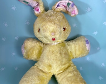 Vintage Yellow Easter Bunny Rabbit Kitschy Stuffed Animal Toy
