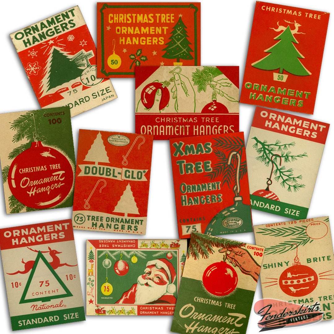 DIGITAL Set 12 Assorted Vintage Christmas Ornament Hanger Hooks Box ...