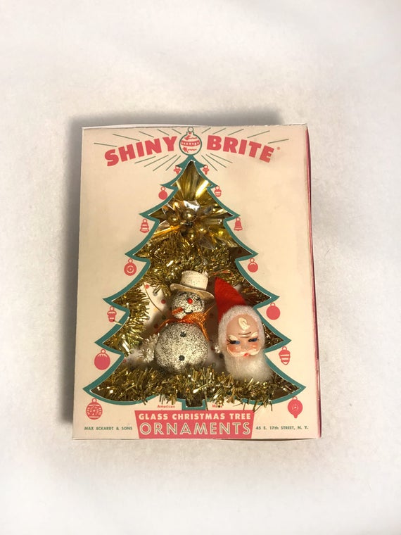 DIGITAL Vintage Christmas Shiny Brite Pink Teal Tree Ornament Box Craft  File Printable INSTANT DOWNLOAD 