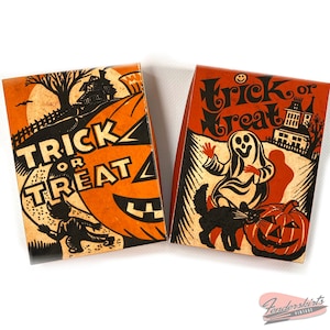 DIGITAL Vintage Halloween Trick or Treat Duo Small Box Craft File Printable INSTANT DOWNLOAD