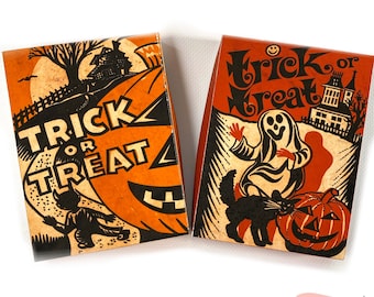 DIGITAL Vintage Halloween Trick or Treat Duo Small Box Craft File Printable INSTANT DOWNLOAD