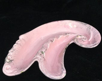 Vintage 1950s 1957 Mid Century Lane Pink Curvy Swirl Ceramic Ashtray Dish