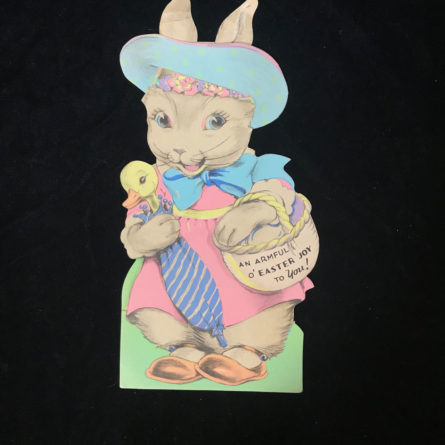 Vintage 1940s Easter Bunny Girl with Hat Large Card Ephemera Paper ...