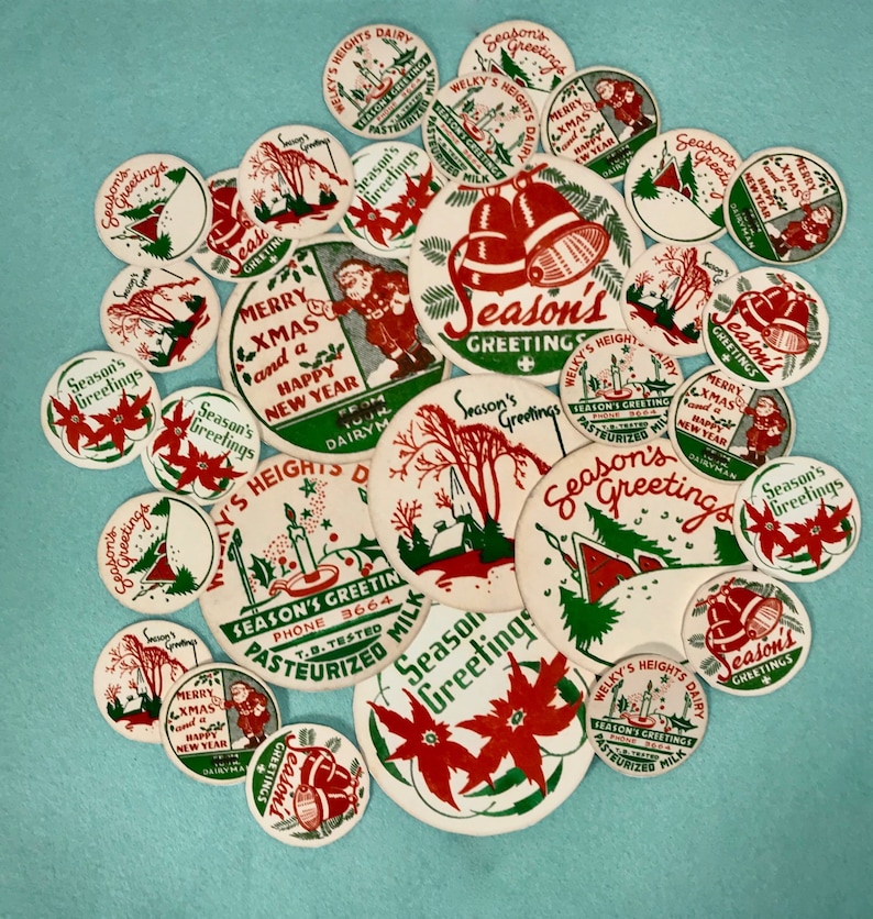 DIGITAL Vintage 30s-40s Assortment Vintage Christmas Milk Caps Tags Labels INSTANT DOWNLOAD 