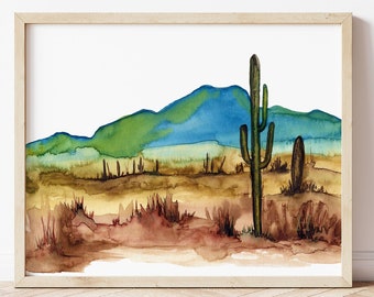 Arizona Desert Watercolor Print by HippieHoppy