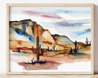 Arizona Desert Landscape Art Print, Painted by HippieHoppy