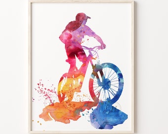 Mountain Bike Print, Mountain Bike Watercolor Art Print, Mountain Biking Art, Road Bike, mountain biker poster wall decor