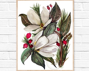 « Impression aquarelle de magnolia de Noël, art botanique » par HippieHoppy