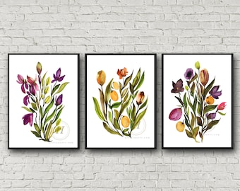 Flower Watercolor Art Prints set of 3 by HippieHoppy