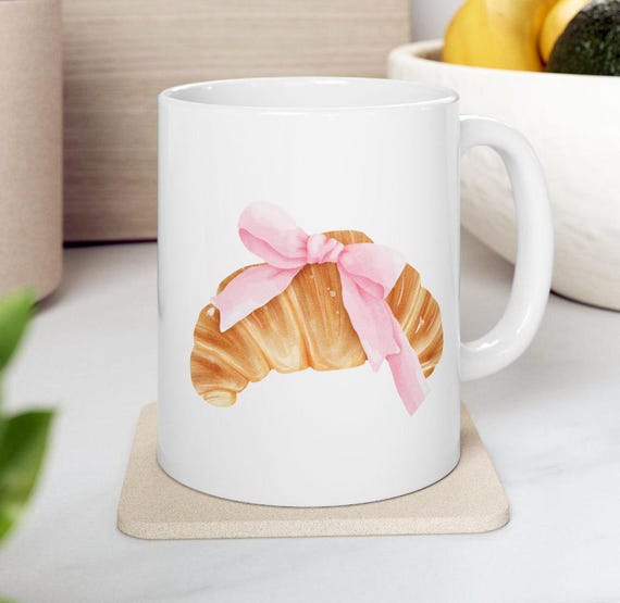 Cute Croissant Mug, Coquette Croissant Mug, Croissant Tea Mug