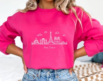 Paris Skyline Sweatshirt, Paris Frankreich Sweatshirt mit Rundhalsausschnitt, Paris Pullover, Paris Skyline Pullover, Frankreich Sweatshirt, Niedliches Paris Sweatshirt