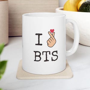 I Heart BTS Coffee Mug, BTS Tea Mug, Kpop BTS Mug, K-Pop Mug Gift, Bts Army Mug, Cute Bts Merch Mug, K-Pop Coffee Mug, Bts Kpop Tea Mug