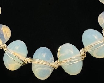 Handcrafted Moonstone Bracelet: Silver Wire Wrapped Gemstone Jewelry, 8"