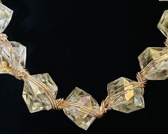 One-of-a-Kind Handcrafted Citrine & Gold Wire Wrapped Bangle | 8" Statement Bracelet