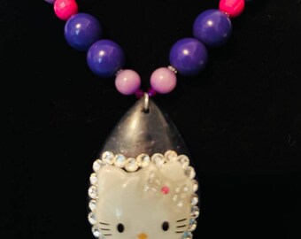 One Of A Kind Hello Kitty Necklace With Quartz Pendant & Swarovski Accents - 18"