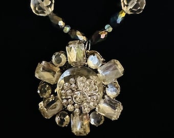 One-of-a-Kind Handcrafted Crystal & Glass Statement Necklace | Vintage-Inspired Bold Glam Jewelry