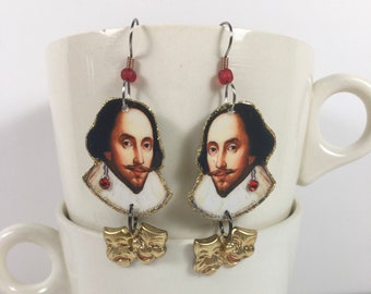 William Shakespeare Earrings poet playwright actor The Bard  Hamlet, Othello, King Lear, Macbeth