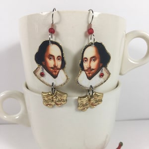 William Shakespeare Earrings poet playwright actor The Bard Hamlet, Othello, King Lear, Macbeth image 1