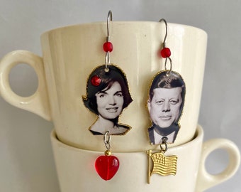 President John F. Kennedy and Jacqueline Kennedy Earrings Jackie O Camelot