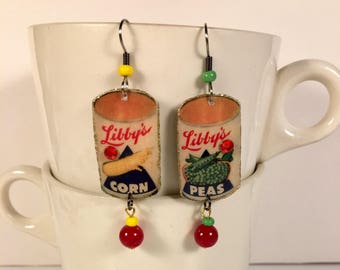 Libbys Corn and Peas Earrings  Eat Your Veggies canned vegetables kitsch