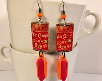 Hot Dog and Baked Beans Earrings picnic comfort food