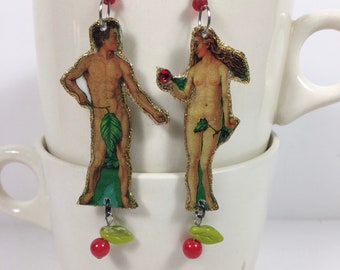 Adam and Eve Earrings Garden of Eden eat the apple temptation