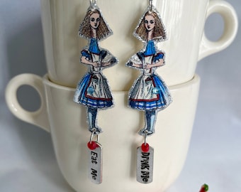 Alice in Wonderland earrings Lewis Carroll eat me drink me