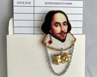 William Shakespeare Brooch poet playwright actor The Bard  Hamlet, Othello, King Lear, Macbeth