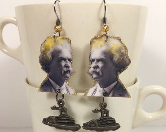 Mark Twain Earrings Tom Sawyer Huckleberry Finn Author