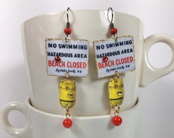 Shark Infested Waters earrings beach closed no swimming shark attack