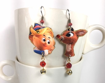 Rudolph and Hermie Earrings     Rudolph the Red Nosed Reindeer