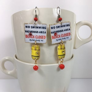 Shark Infested Waters earrings beach closed no swimming shark attack