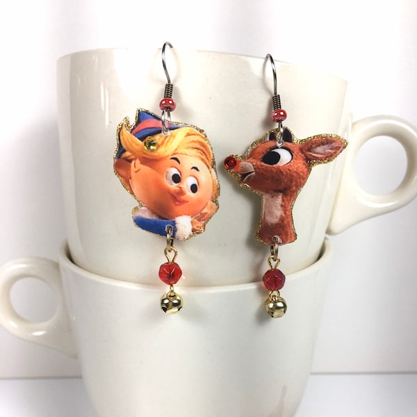 Rudolph and Hermie Earrings     Rudolph the Red Nosed Reindeer