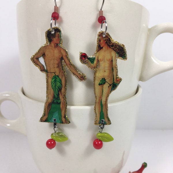 Adam and Eve Earrings Garden of Eden eat the apple temptation