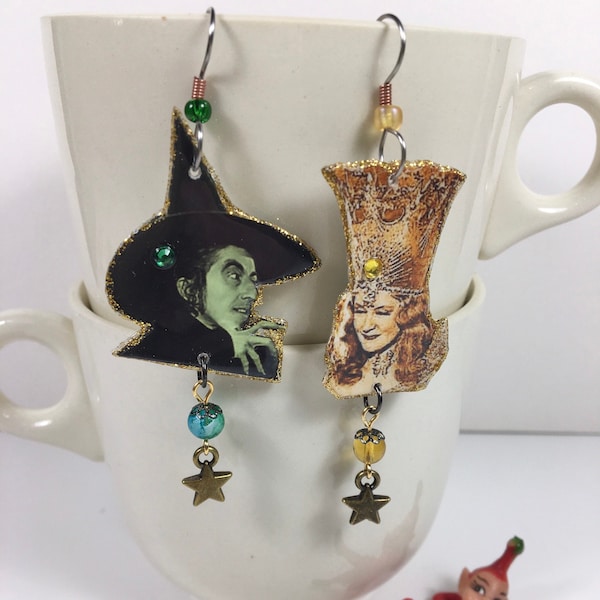 Wicked Witch of the West and Glinda the Good Witch Earrings Wizard of Oz Dorothy Ruby Slippers