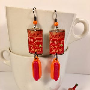 Hot Dog and Baked Beans Earrings picnic comfort food