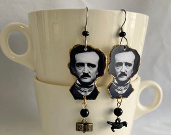 Edgar Allan Poe Earrings Never More The Raven Tell Tale Heart Melancholy Author