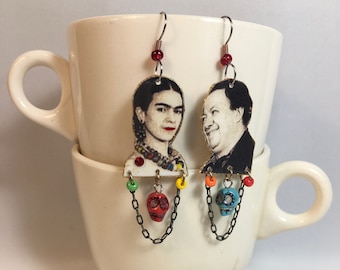 Frida and Diego Rivera Earrings  Mexican Painter Modern Art Mexico Surrealism