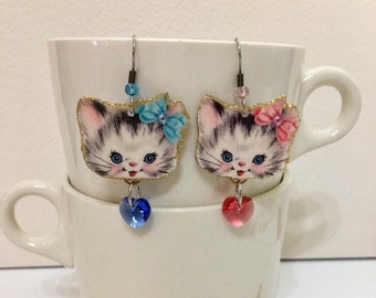 Persian Kitten Earrings snow white fur cute kitty kitsch