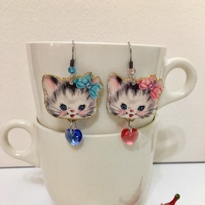 Persian Kitten Earrings snow white fur cute kitty kitsch