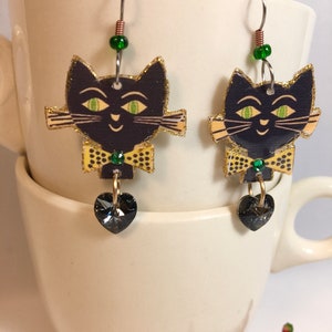 Black Cat Earrings superstition Halloween kitsch image 2