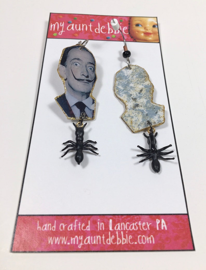 Salvador Dali Earrings Mustache Surrealism Melting Clock Etsy