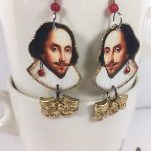 William Shakespeare Earrings poet playwright actor The Bard Hamlet, Othello, King Lear, Macbeth image 3