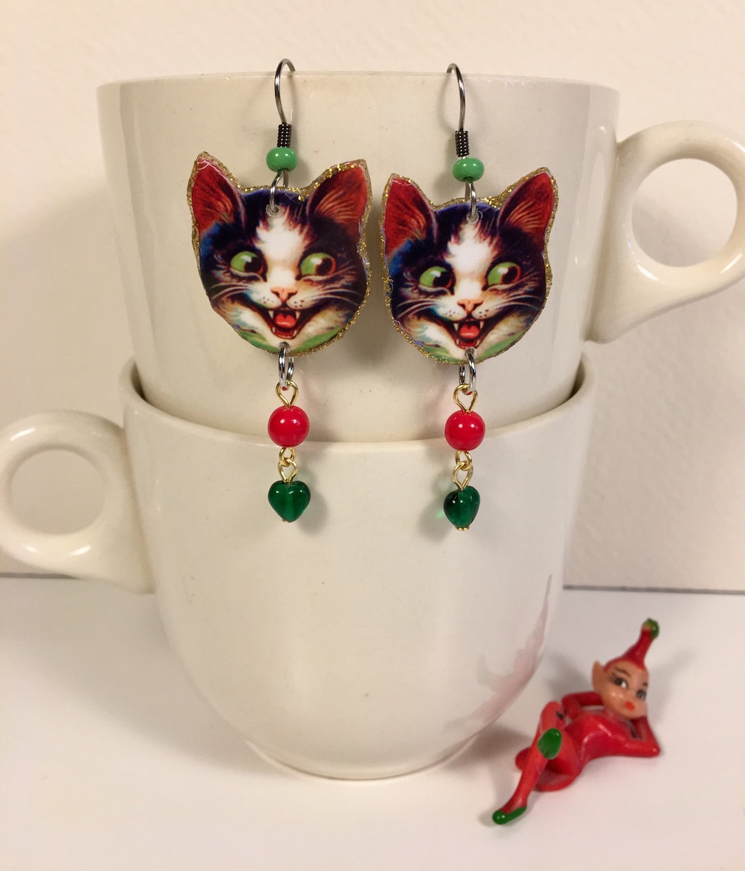 Tuxedo Cat Earrings Black and White Cat Cat Scratch Fever Etsy