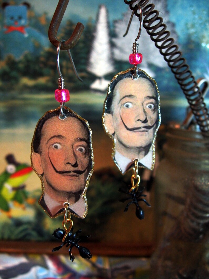 Salvador Dali Earrings mustache surrealism melting clock Etsy