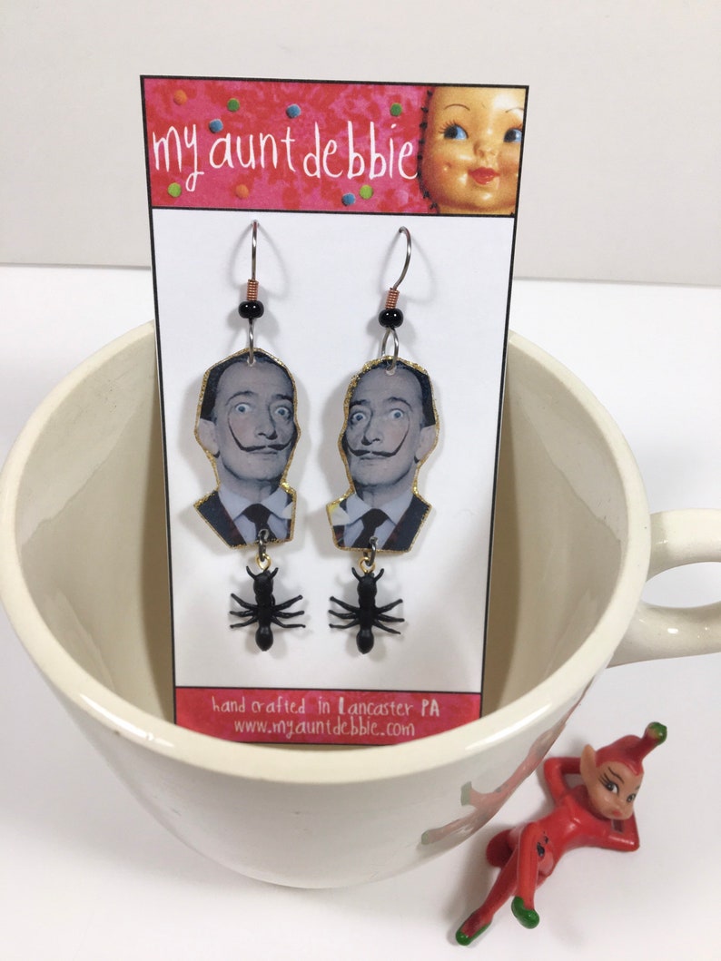 Salvador Dali Earrings Mustache Surrealism Melting Clock Etsy