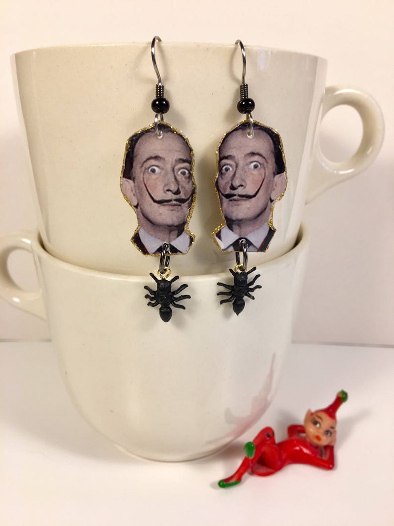 Salvador Dali Earrings mustache surrealism melting clock painter artist image 1