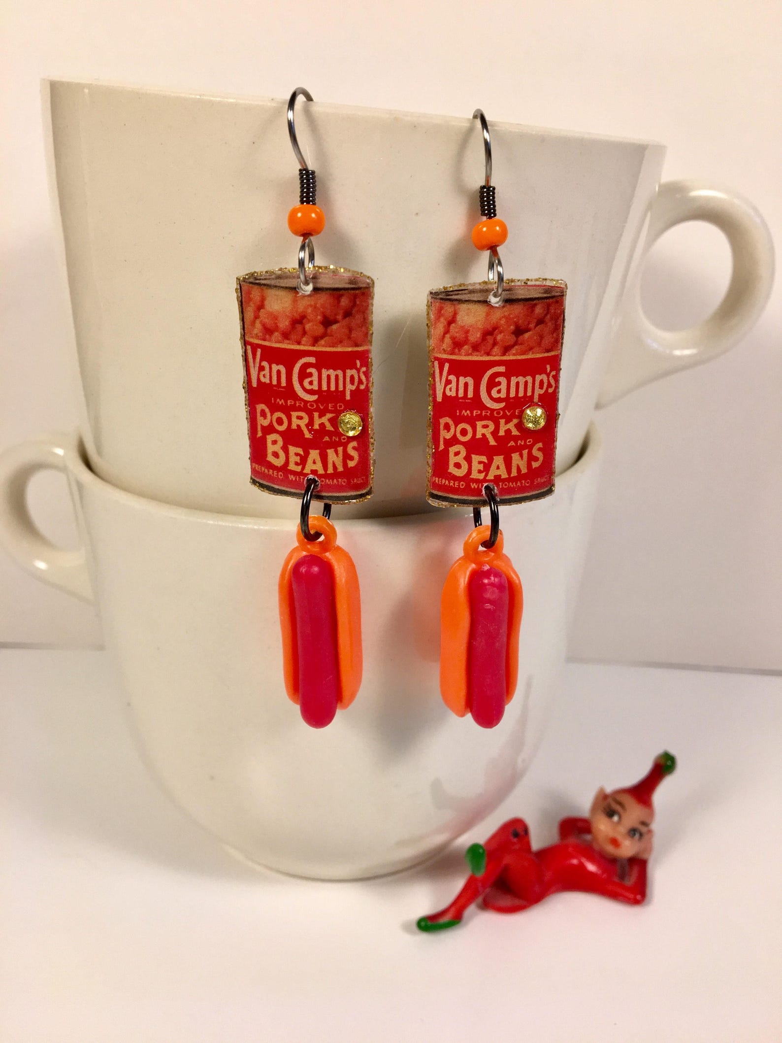 Hot Dog and Baked Beans Earrings picnic comfort food Etsy