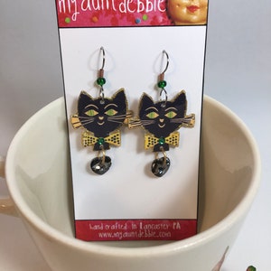 Black Cat Earrings superstition Halloween kitsch image 3