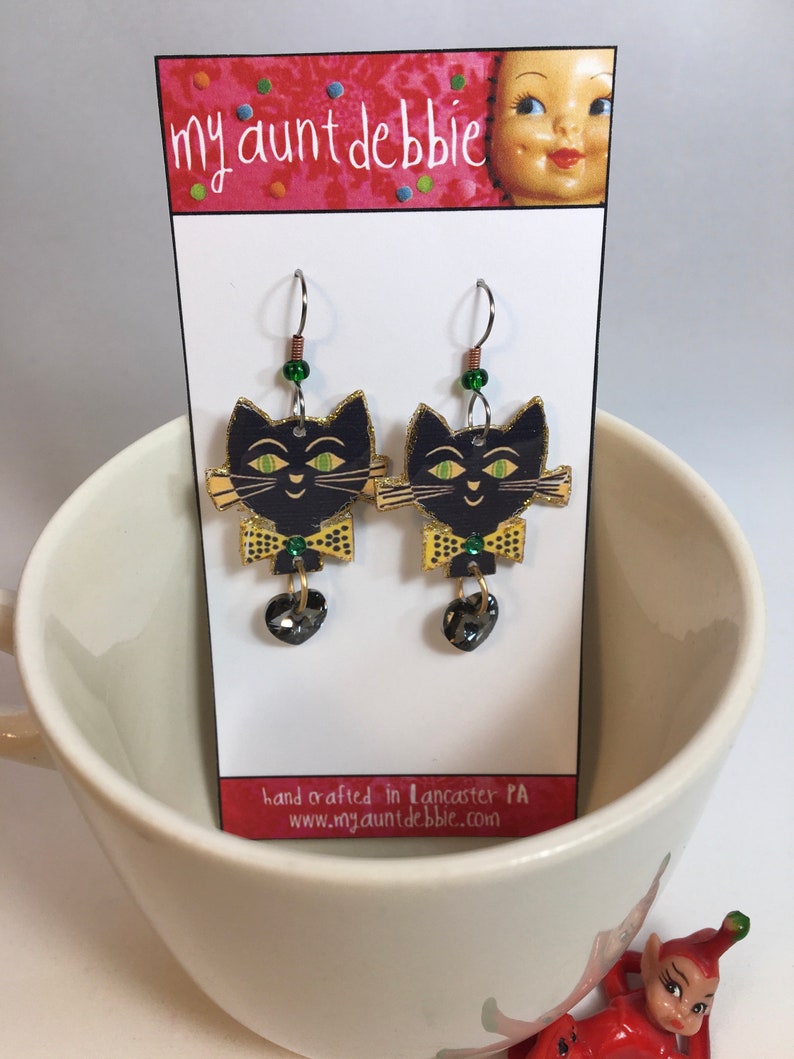 Black Cat Earrings superstition Halloween kitsch image 3